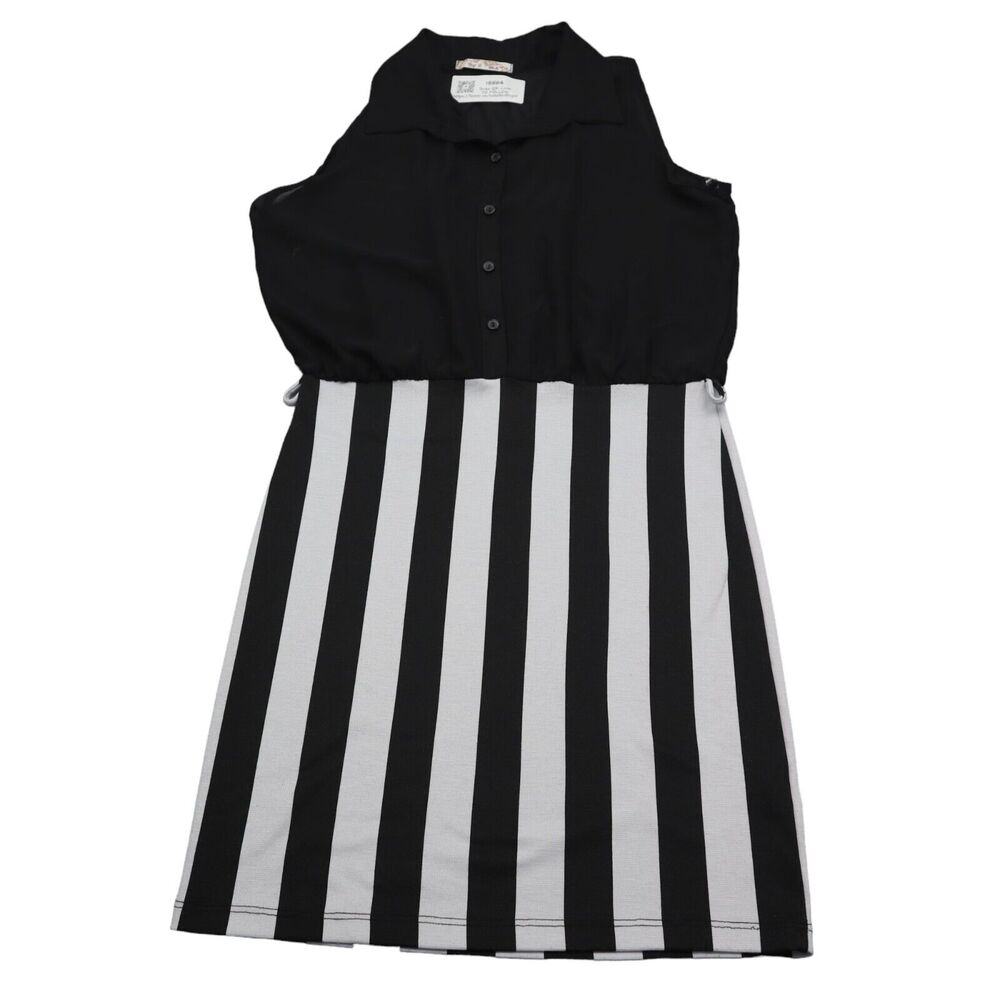 Top 10 USA Dress Womens M Black Shirt Dress Sleeveless Button Stripe Stretch
